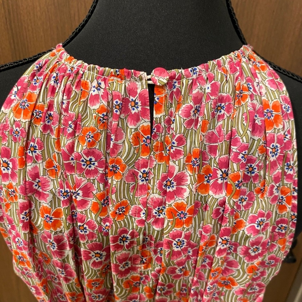 J. CREW Pink Floral Tie-Waist Halter Midi Dress L Liberty Ellie Organic Cotton - Picture 8 of 16